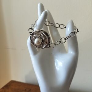 Signed Tous Sterling Silver Link Single Pearl Bracelet Women's